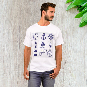 Nautische Marineelemente Navyblau Küstenicons T-Shirt