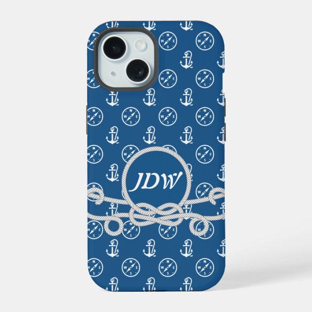 Nautische Monogramm Handy-Fall iPhone 15 Hülle (Rückseite)