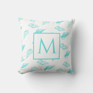 Nautische Monogramm Seashell Muscheln Aqua Aquamar Kissen