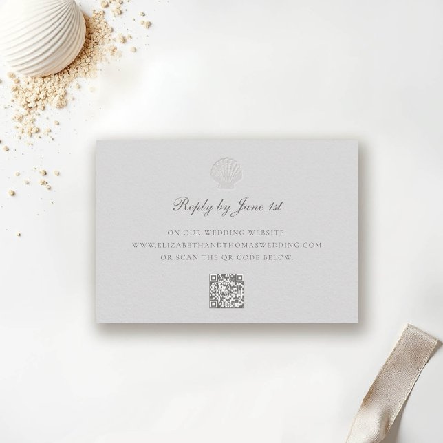 Nautische Muschel an der Küste formale QR-Hochzeit (nautical wedding rsvp reply coastal modern classic formal traditional shell medium ivory elegant)