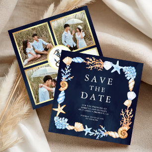 Nautische Muscheln Navy Blau Foto Collage Hochzeit Save The Date