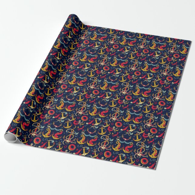 Nautische Muster Geschenkpapier (Ungerollt)