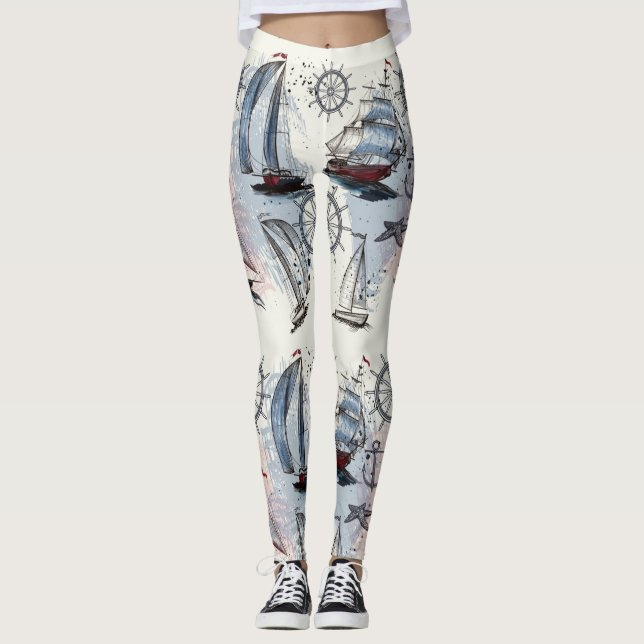 Nautische Muster Leggings (Vorderseite)