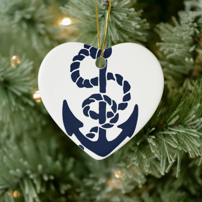 Nautische Navy Anchor Muster Keramik Ornament (Baum)