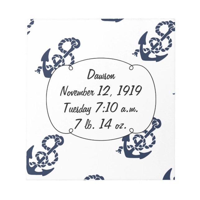 Nautische Navy Anchor Muster Notizblock (Vorderseite)