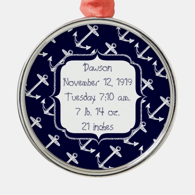 Nautische Navy Anchor Muster Silbernes Ornament (Vorne)