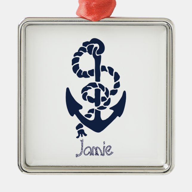 Nautische Navy Anchor Muster Silbernes Ornament (Vorne)