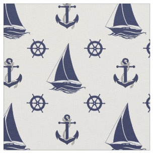 Nautische Navy-Anker/Rad/Segelboot-Silhouette Stoff