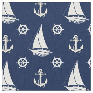 Nautische Navy-Anker/Rad/Segelboot-Silhouette Stoff
