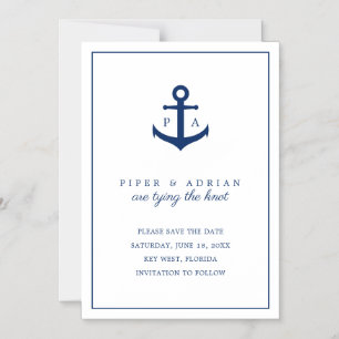 Nautische Navy Blau Anker Monogramm Save-the-Date- Magneteinladung