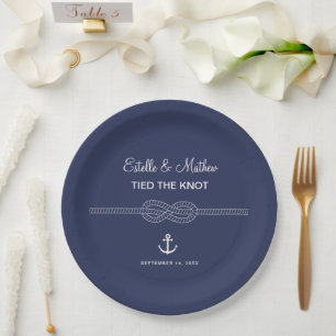 Nautische Navy-Blau-Die-Knoten-Hochzeit Pappteller