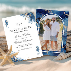 Nautische Navy Blau Monogramm Seepferdchen Hochzei Save The Date