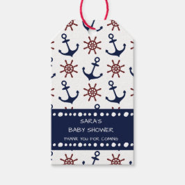 Nautische Navy Blau und rotes Anchor-Rudermuster Geschenkanhänger