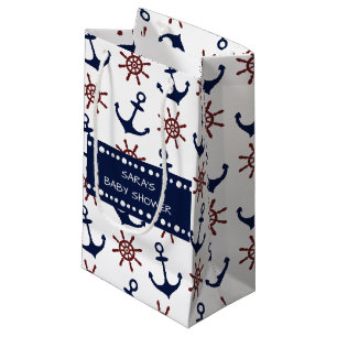 Nautische Navy Blau und rotes Anchor-Rudermuster Kleine Geschenktüte