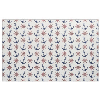 Nautische Navy Blau und rotes Anchor-Rudermuster Stoff