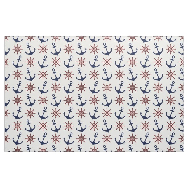 Nautische Navy Blau und rotes Anchor-Rudermuster Stoff (Fat Quarter (45,7 x 55,9 cm))