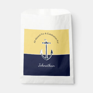 Nautische Navy Blau und Senf Yellow Anchor Party Geschenktütchen