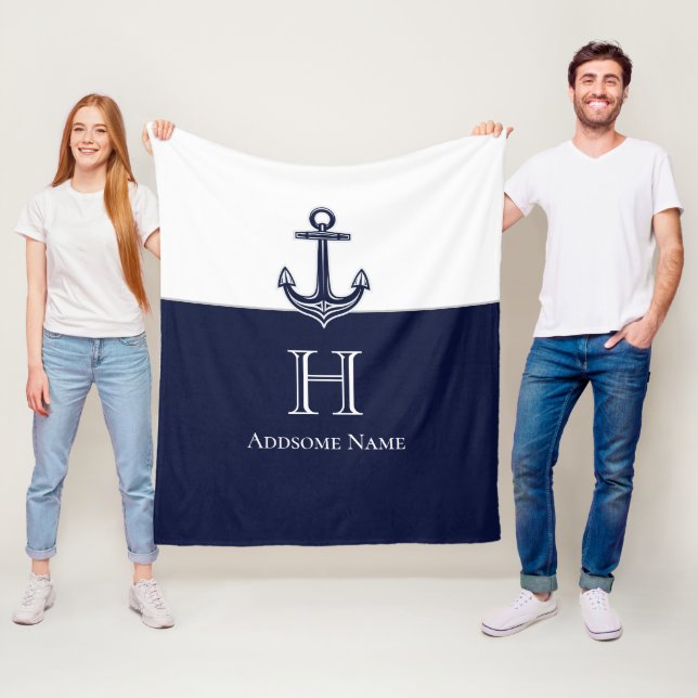 Nautische Navy Blue Anchor Coastal Mit Monogramm Fleecedecke (Beispiel)