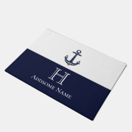 Nautische Navy Blue Anchor Coastal Mit Monogramm Fußmatte