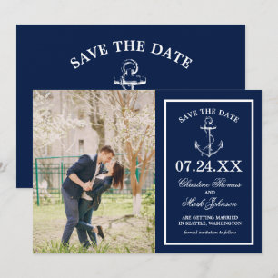 Nautische Navy Sketch Anchor Foto   SAVE THE DATE Einladung