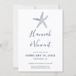 Nautische Navy Starfish Save the Date Card