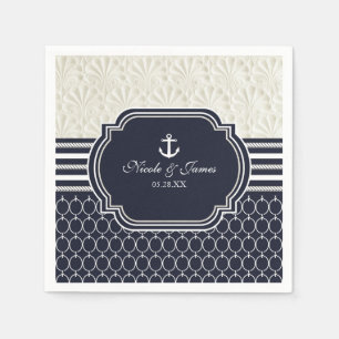Nautische Navy- & Weiße Elegante Strandhochzeit Serviette