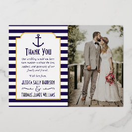 Nautische Navy & White Stripe Anchor Hochzeitsstif Folieneinladung
