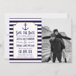 Nautische Navy & White Stripe Anchor Hochzeitsstif Save The Date