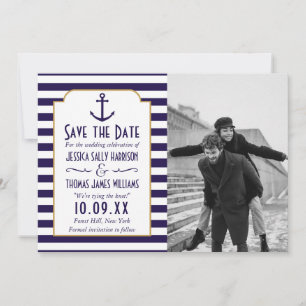 Nautische Navy & White Stripe Anchor Hochzeitsstif Save The Date
