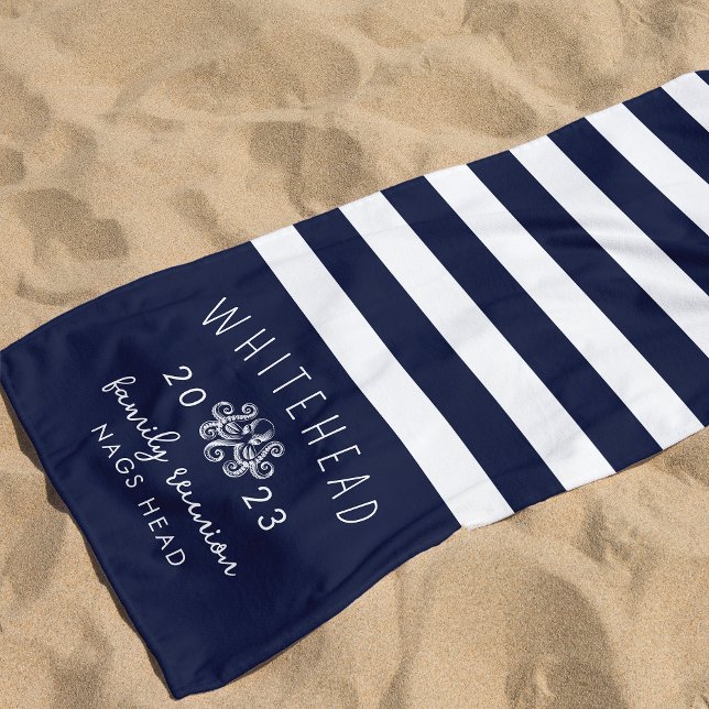 Nautische Octopus Stripe Navy Monogram Strandtuch (Von Creator hochgeladen)