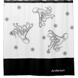Nautische Oktopus Bad Schwarz-weiß Duschvorhang