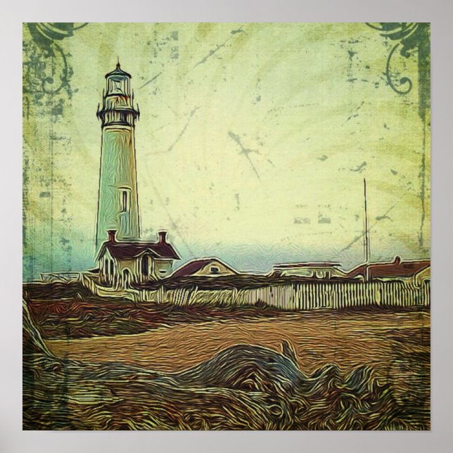 nautische Ölmalerei Vintager Leuchtturm Poster (Vorne)