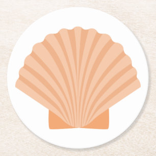 Nautische Orange-Muschel-Strand-Hochzeitsfeier Runder Pappuntersetzer