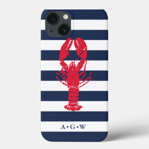 Nautische Preppy Navy Stripe & Lobster   Monogramm Case-Mate iPhone Hülle