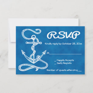 Nautische RSVP-Schiffsanker-Wasserfarbe Blaue Hoch RSVP Karte
