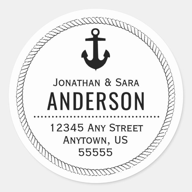 Nautische Rücksendeadresse und Anker Runder Aufkleber (Vorderseite)