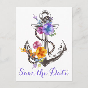 Nautische Save-the-Date-Anker Lila Verlobung Postkarte