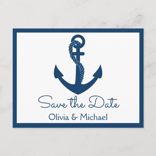 Nautische Save the Date Navy Anchor Verlobung Postkarte (Vorderseite)