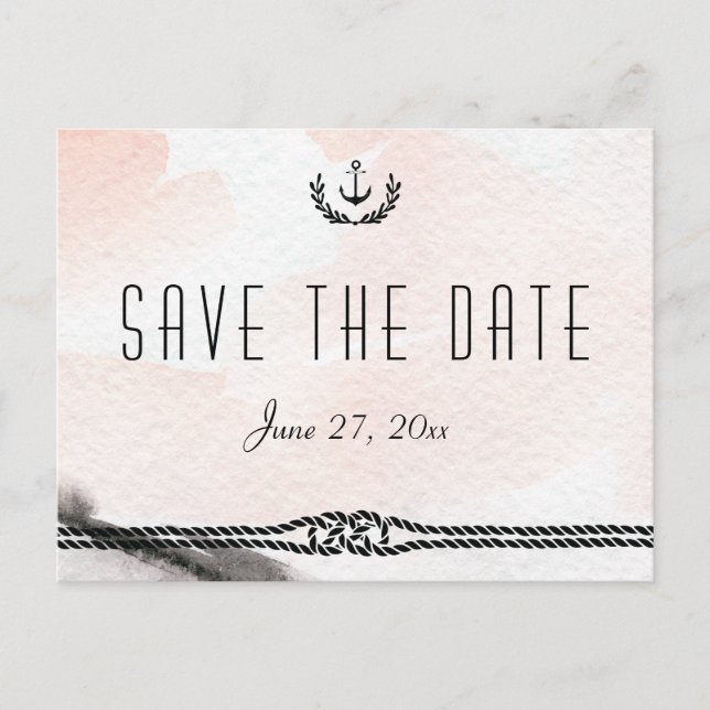 Nautische Save the Date Postkarten Aquarellpfirsic (Vorderseite)