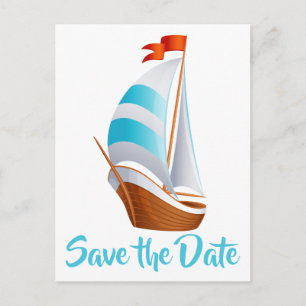 Nautische Save-the-Date-Segelyacht Blau Türkis Ankündigungspostkarte