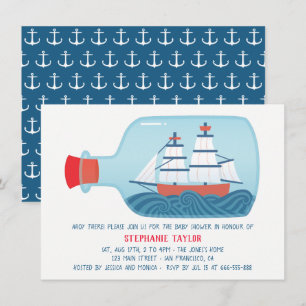 Nautische Schiff-in-einer-Flasche-Baby-Shower-Einl Einladung