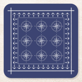 Nautische Schiffe Kompass und Anker Navy Blue Rechteckiger Pappuntersetzer