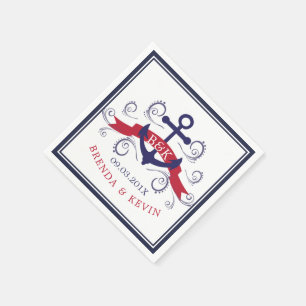 Nautische Schiffsanker & elegante Wirbel Monogramm Serviette