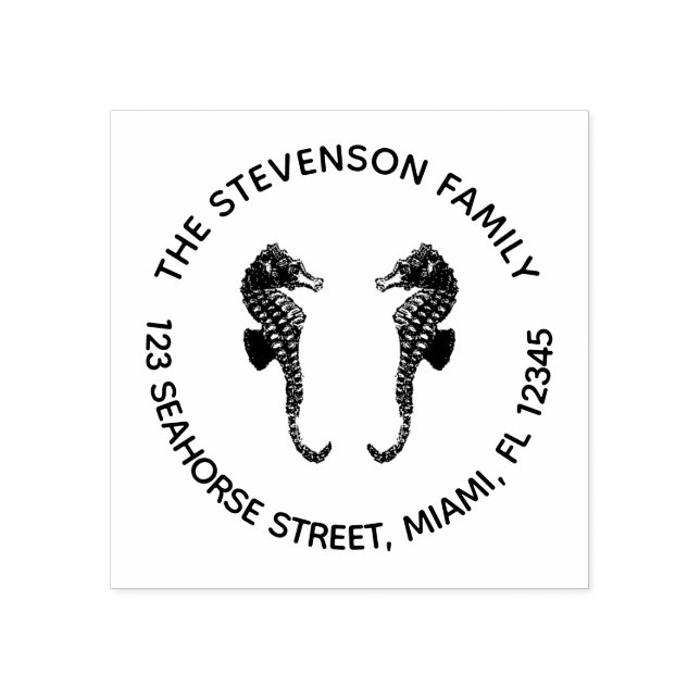 Nautische Seepferd Kreislaufische Rücksendeadresse Gummistempel (Prägung)