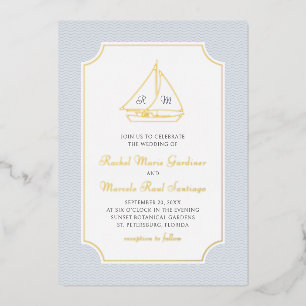 Nautische Segelboot-Minimalist-Preppy-Hochzeit Folieneinladung