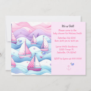 Nautische Segelboote Baby Mädchen Shower Einladung