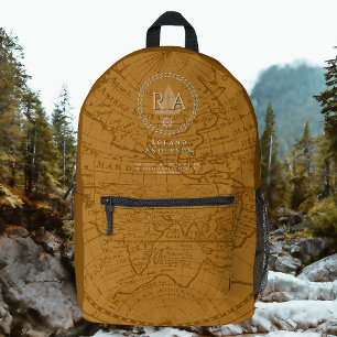 Nautische Seil-Monogramm-Karte Braun Bedruckter Rucksack