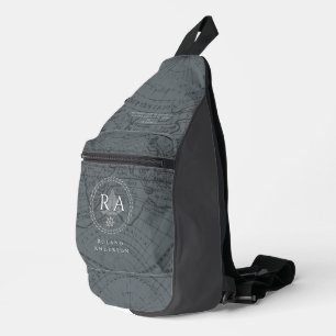 Nautische Seil-Monogramm-Karte Grau Crossbody Bag