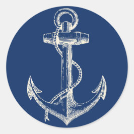 Nautische Stickerdekor Navy Blue White Runder Aufkleber