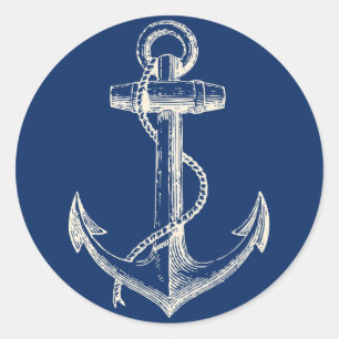 Nautische Stickerdekor Navy Blue White Runder Aufkleber
